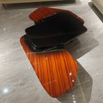 Integrated Coffee Table with Natural Wood Veneer and Dark High-Gloss Center Top